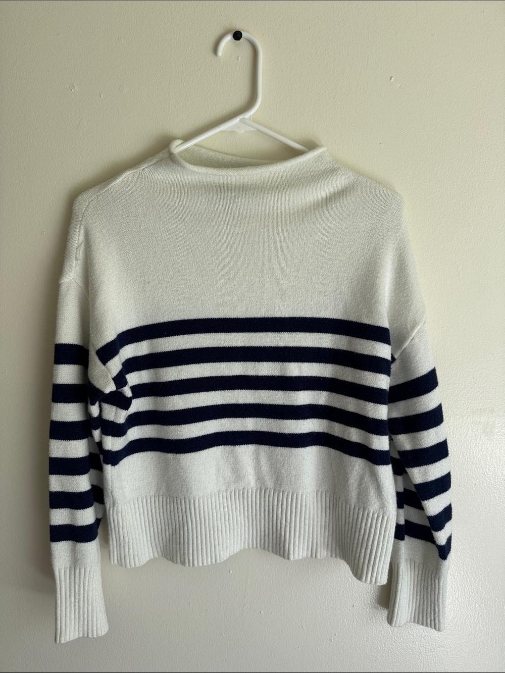 Truth White and Navy Striped Crewneck Sweater